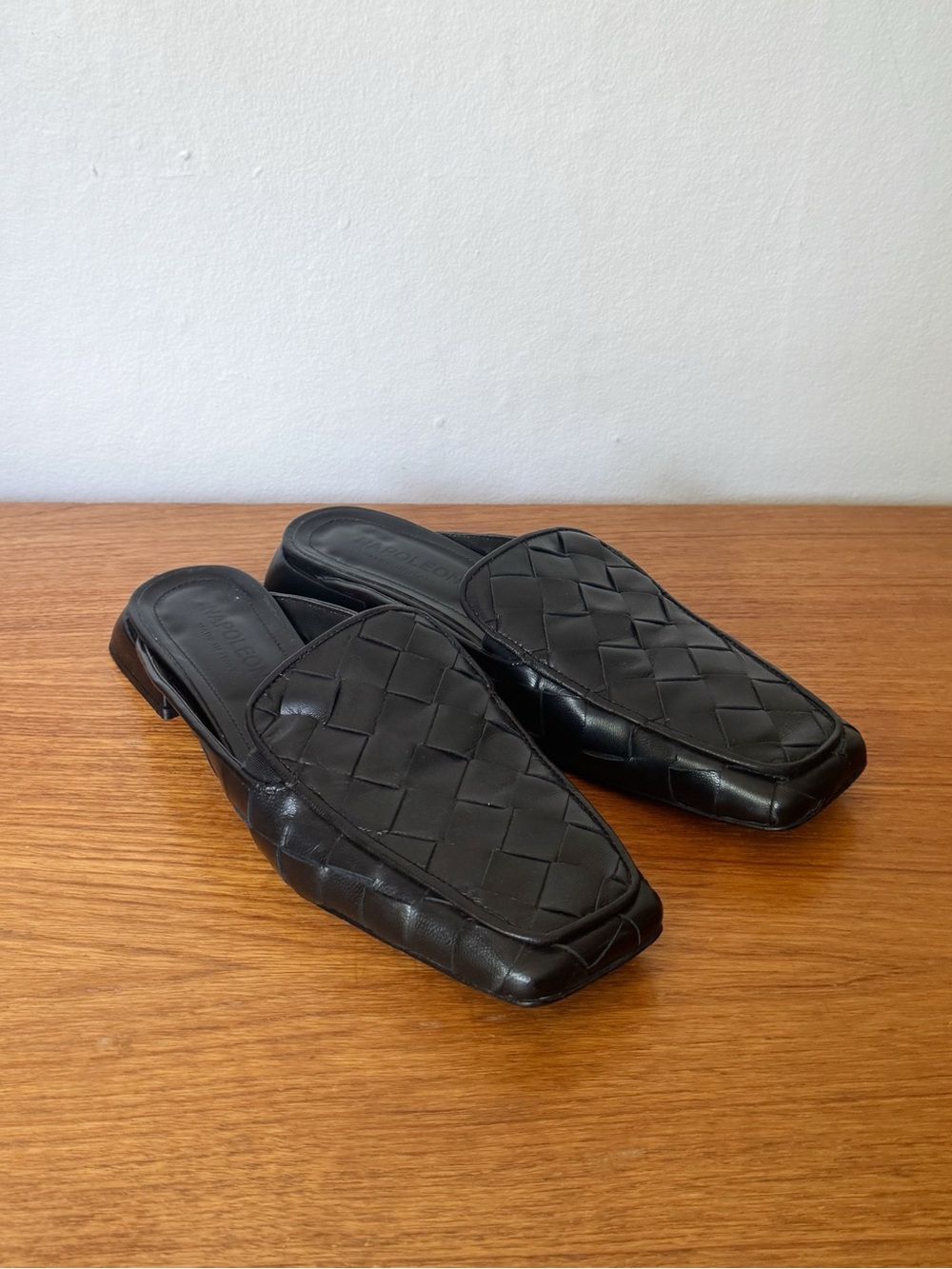 Black Italian Woven Leather Mules
